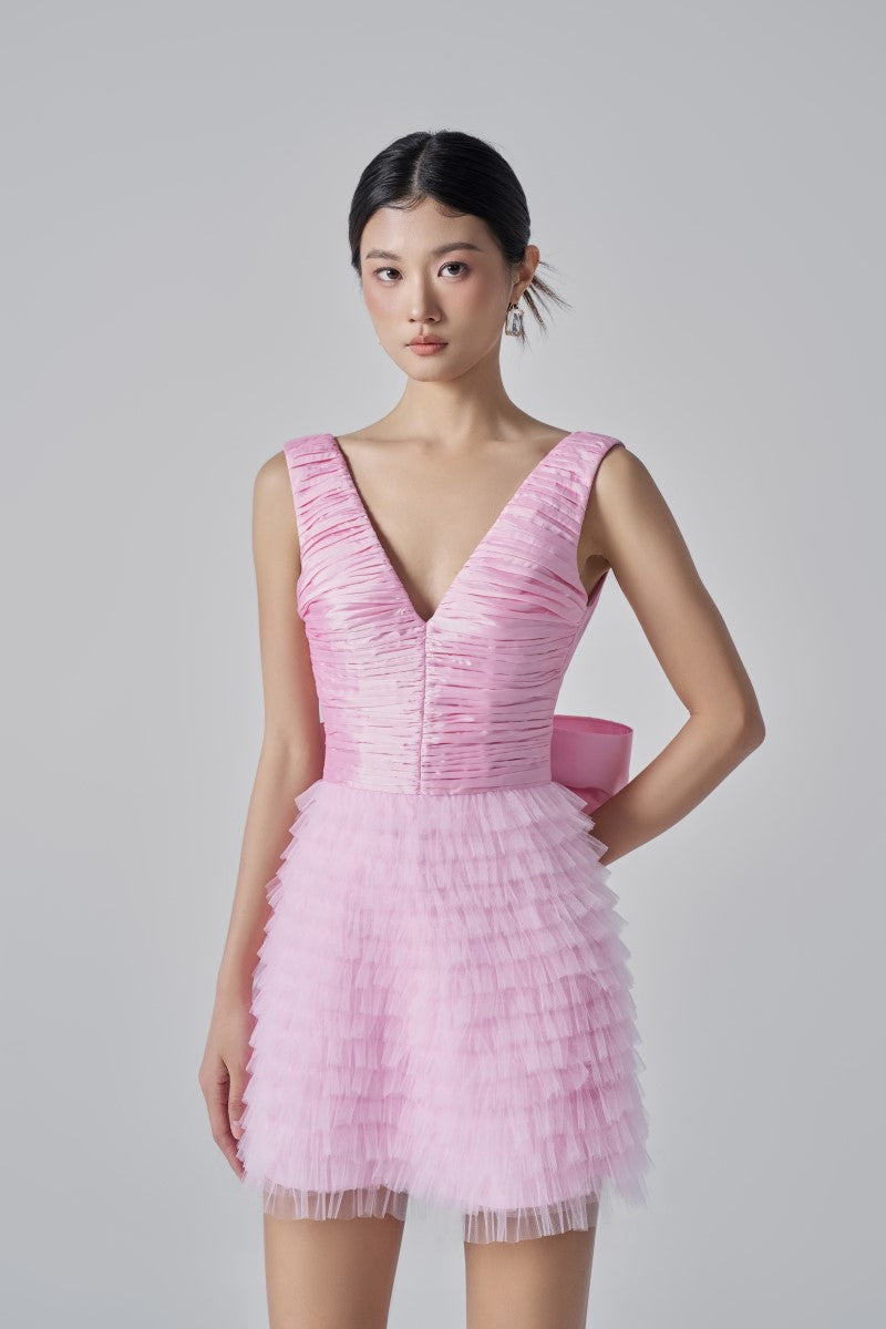 JORDYN SILK TAFFETA MIXED TULLE LAYERED DRESS - CULT MIA