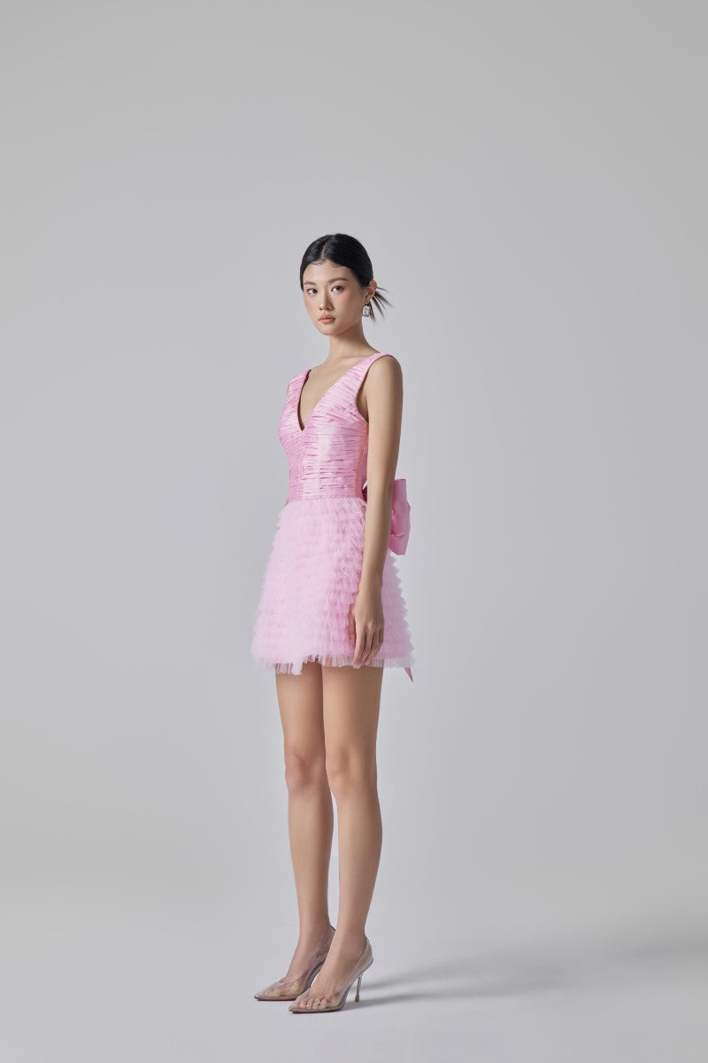 JORDYN SILK TAFFETA MIXED TULLE LAYERED DRESS - CULT MIA