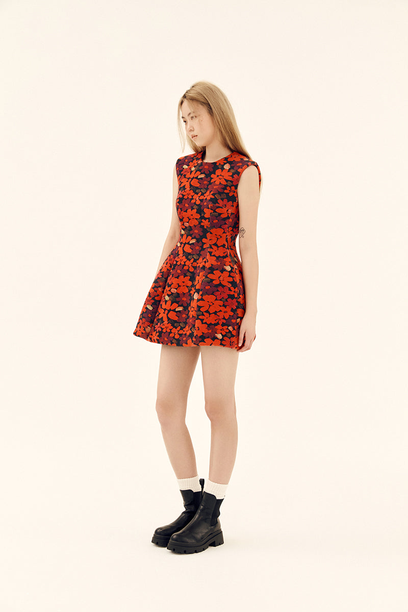 SCULPTED NEOPRENE MINI DRESS IN FLORA - CULT MIA