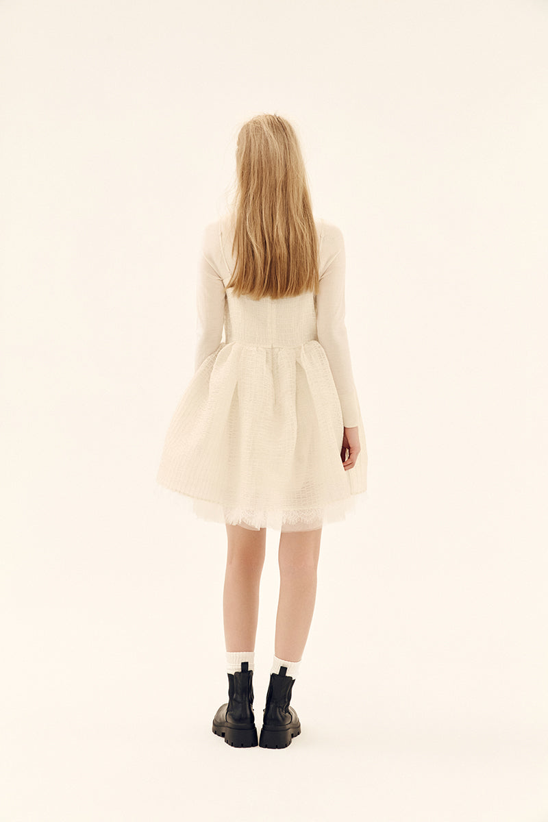 ETHEREAL SHIRRED SILK DRESS IN IVORY - CULT MIA