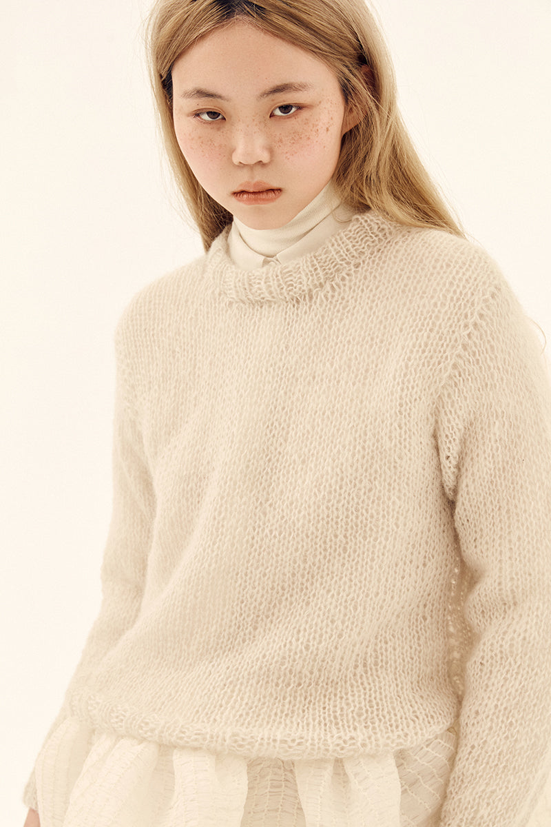 HAND-KNITTED SWEATER IN LIGHT GRAY - CULT MIA