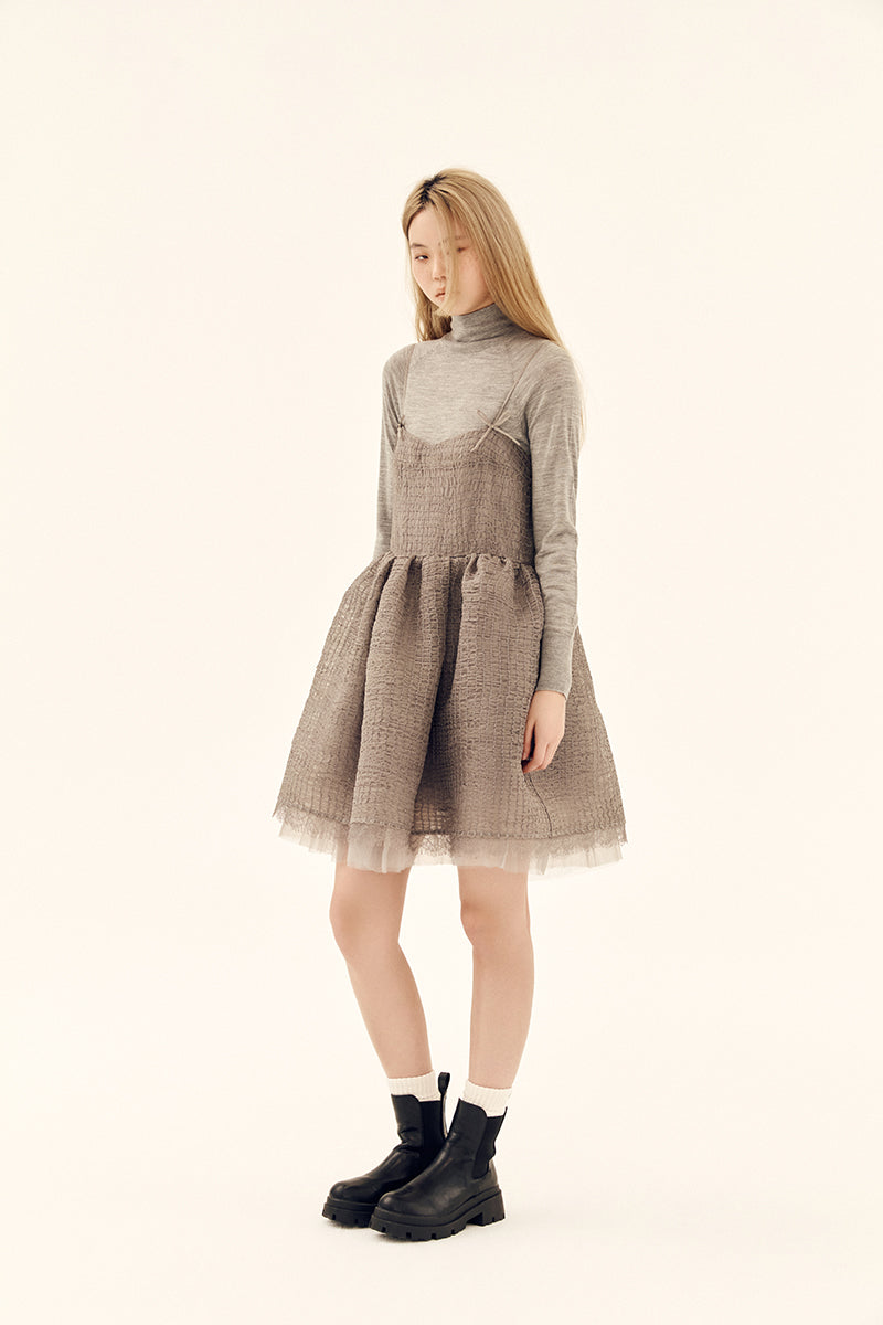 ETHEREAL SHIRRED SILK DRESS IN GRAY - CULT MIA