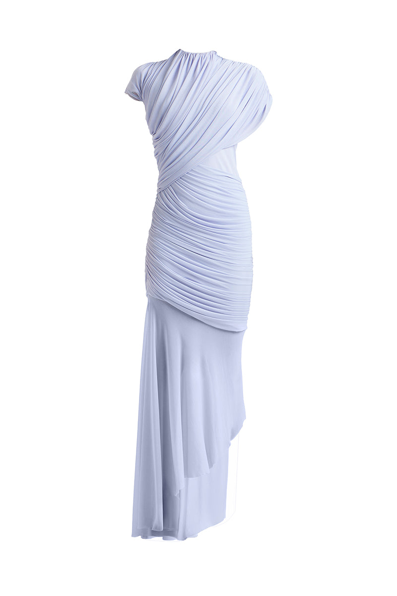 pale blue woven asymmetric pleated maxi dress Light Blue Pleated Square Neck Sleeveless A-Line Maxi Dress