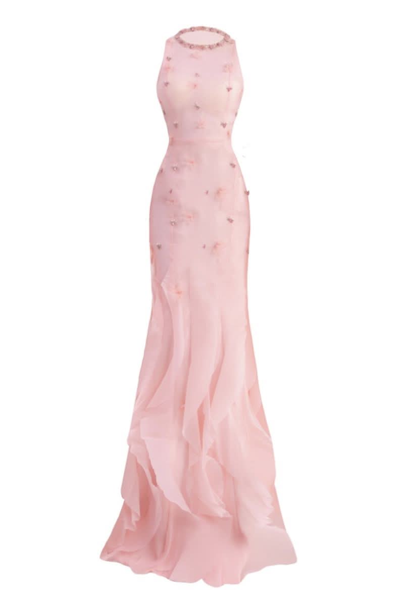 PINK LAYERED ORGANZA MAXI DRESS - CULT MIA