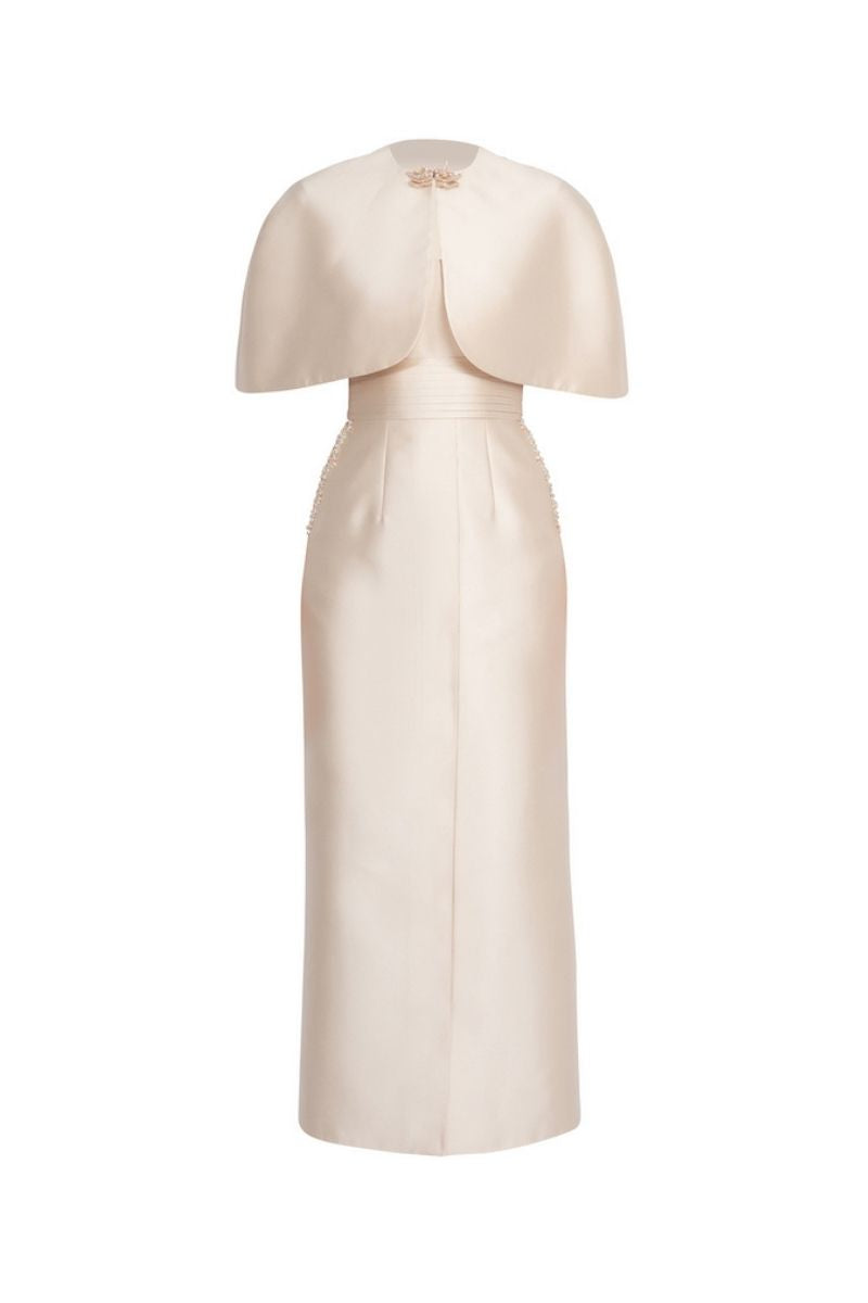 NUDE DETACHABLE MINI CAPE JACKET MAXI DRESS - CULT MIA
