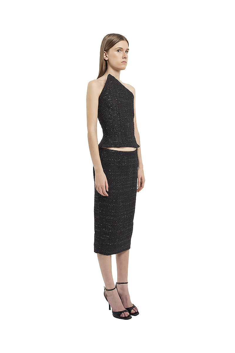 TWEED MIDI SKIRT IN BLACK - CULT MIA