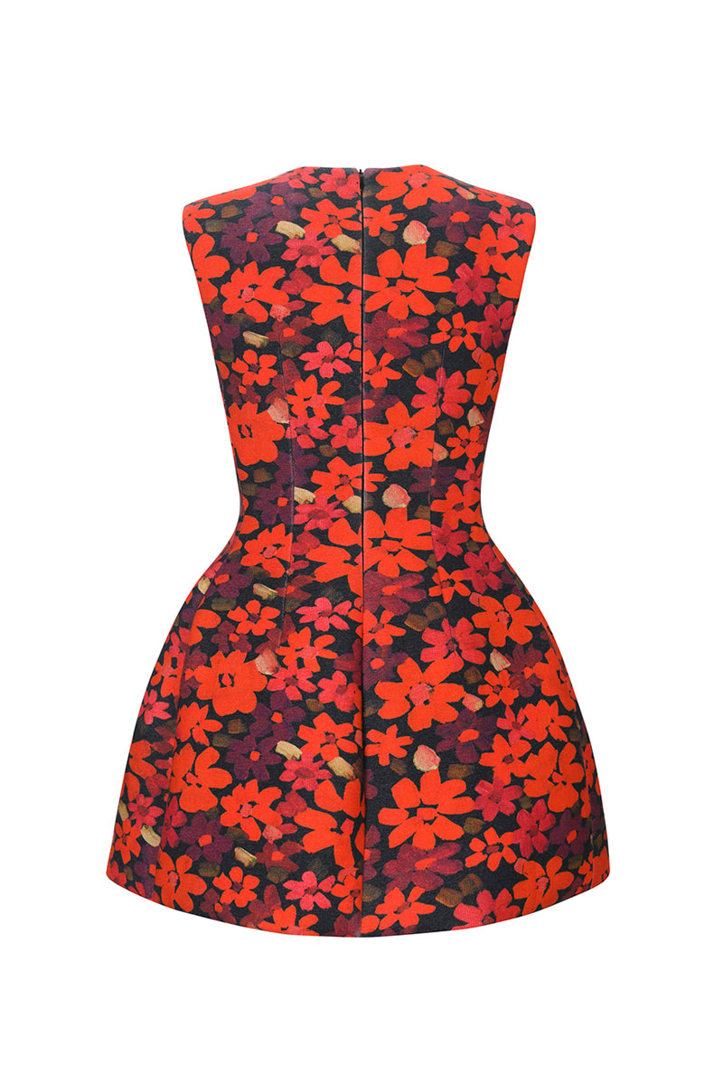SCULPTED NEOPRENE MINI DRESS IN FLORA - CULT MIA