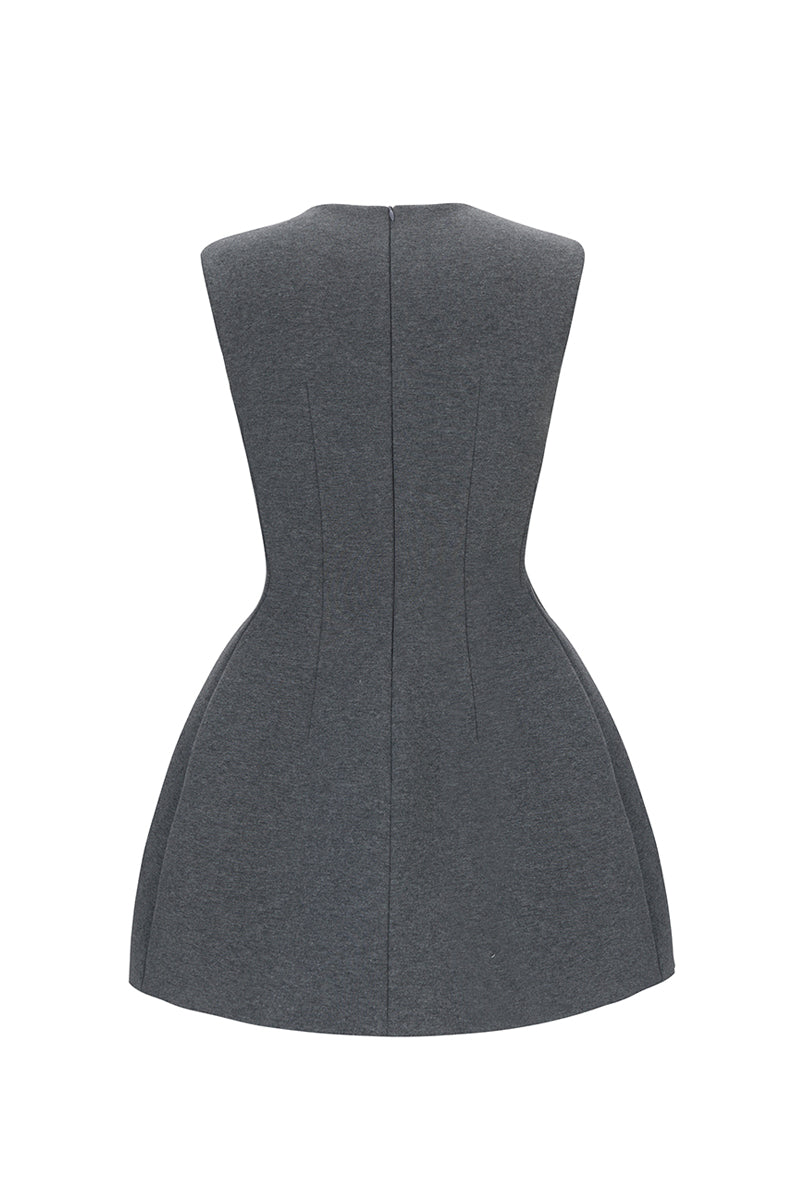 SCULPTED NEOPRENE MINI DRESS IN GRAY - CULT MIA