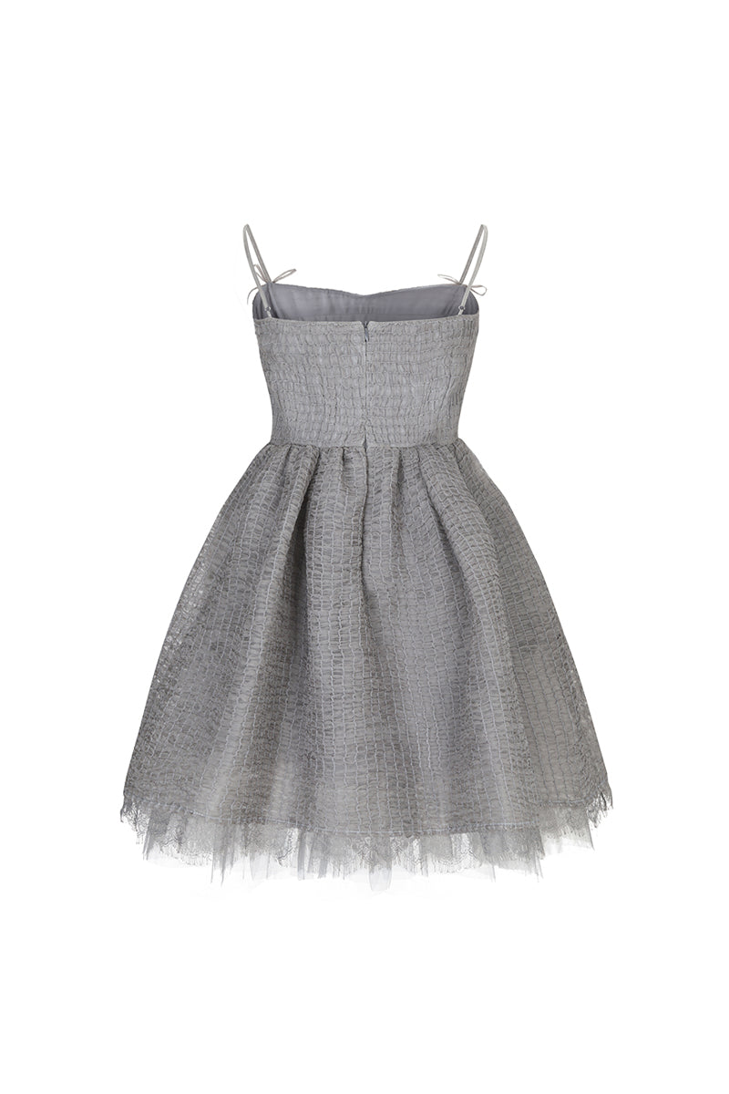 ETHEREAL SHIRRED SILK DRESS IN GRAY - CULT MIA