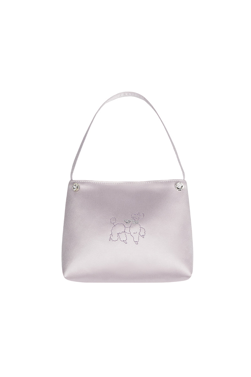 DIAMOND POODLES SILK HANDBAG IN PURPLE - CULT MIA