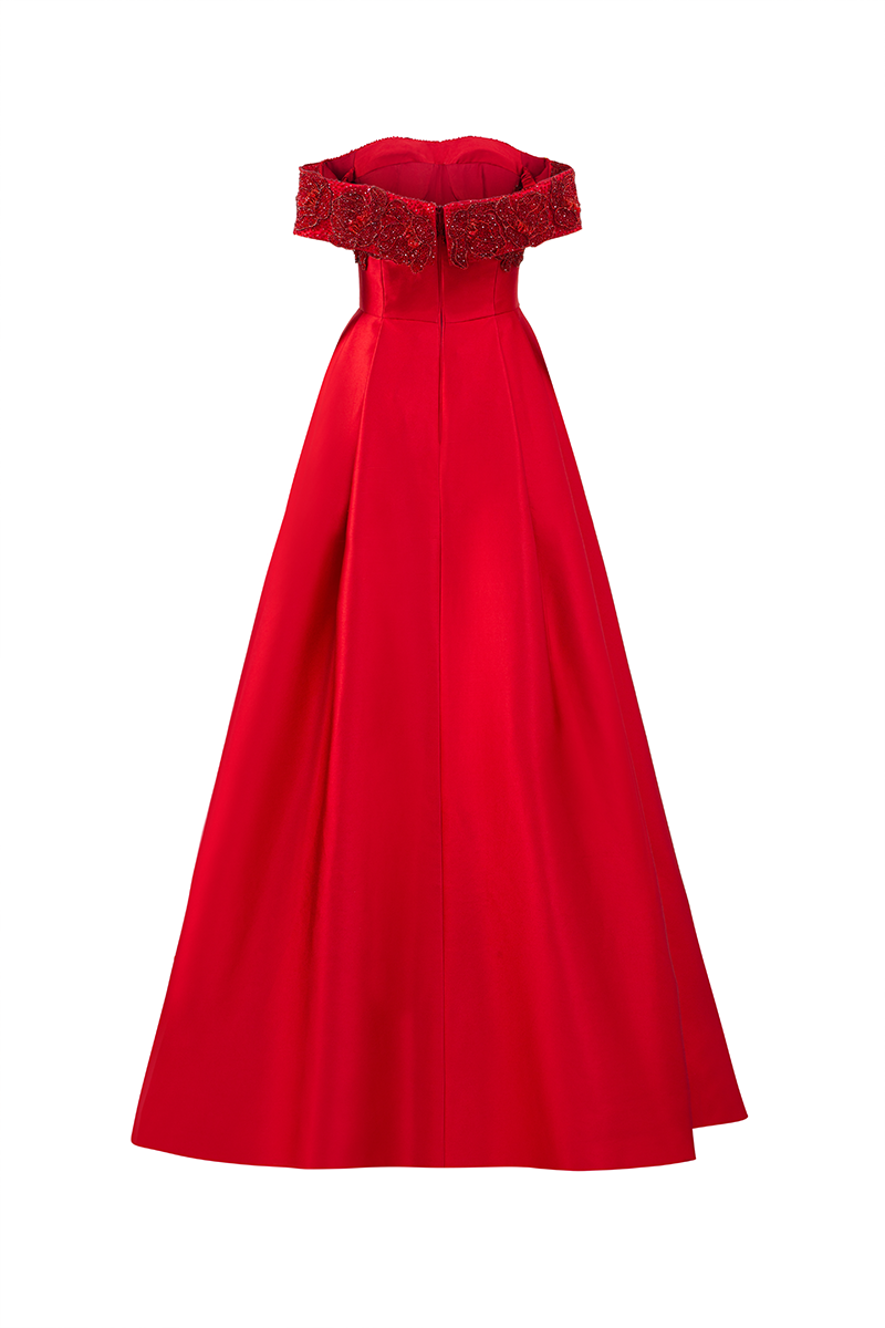 BAMBOO TAFFETA GOWN IN RED - CULT MIA
