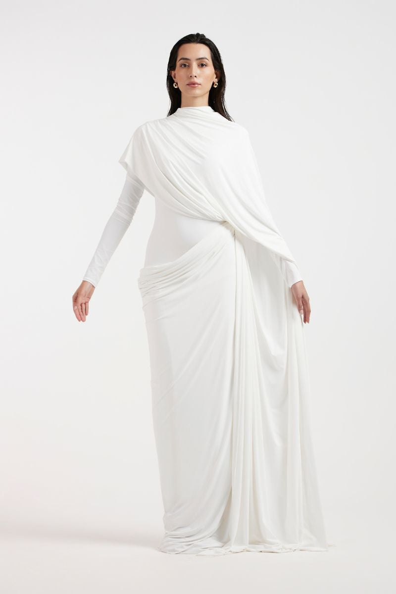 NADIA WHITE DRAPED GOWN - CULT MIA