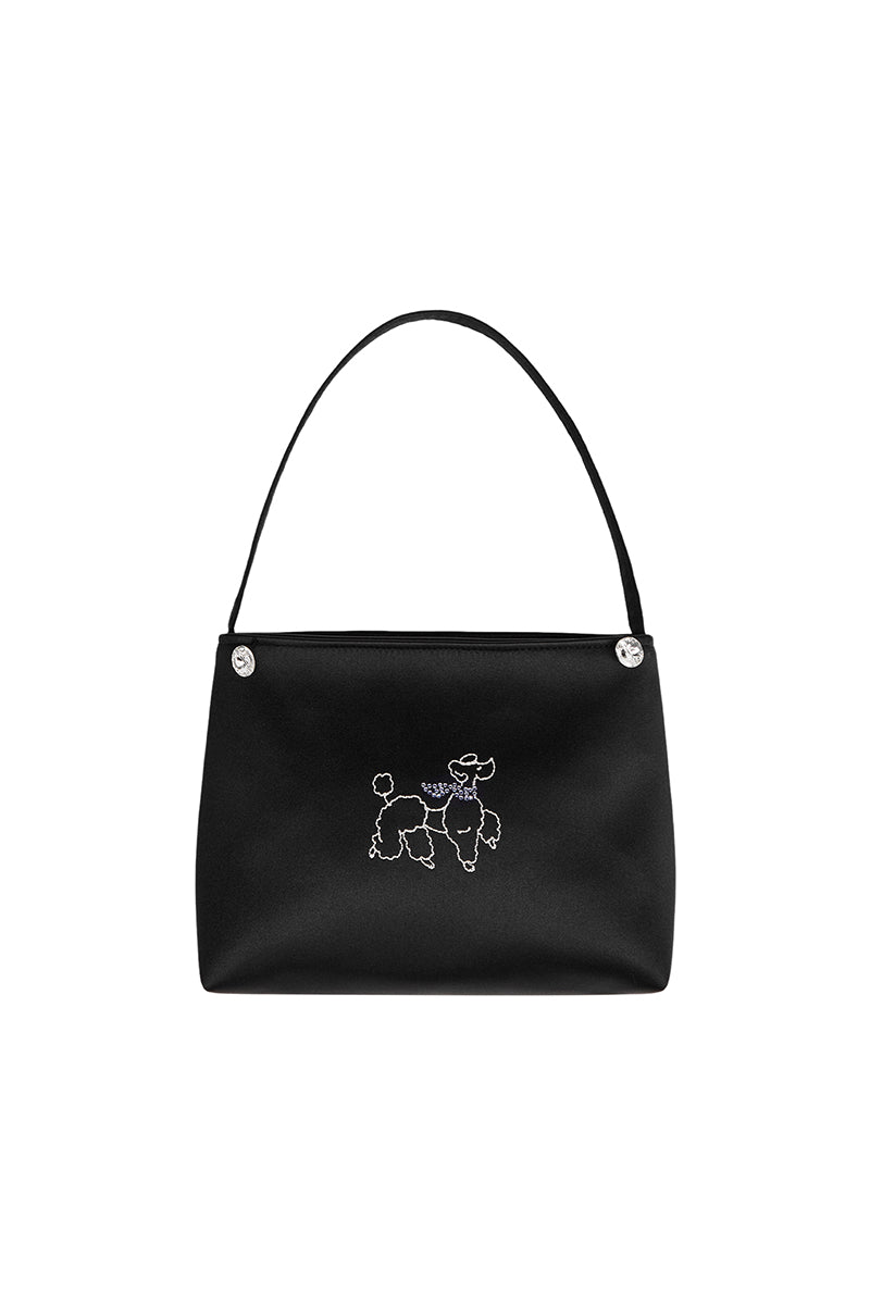 DIAMOND POODLES SILK HANDBAG IN BLACK - CULT MIA