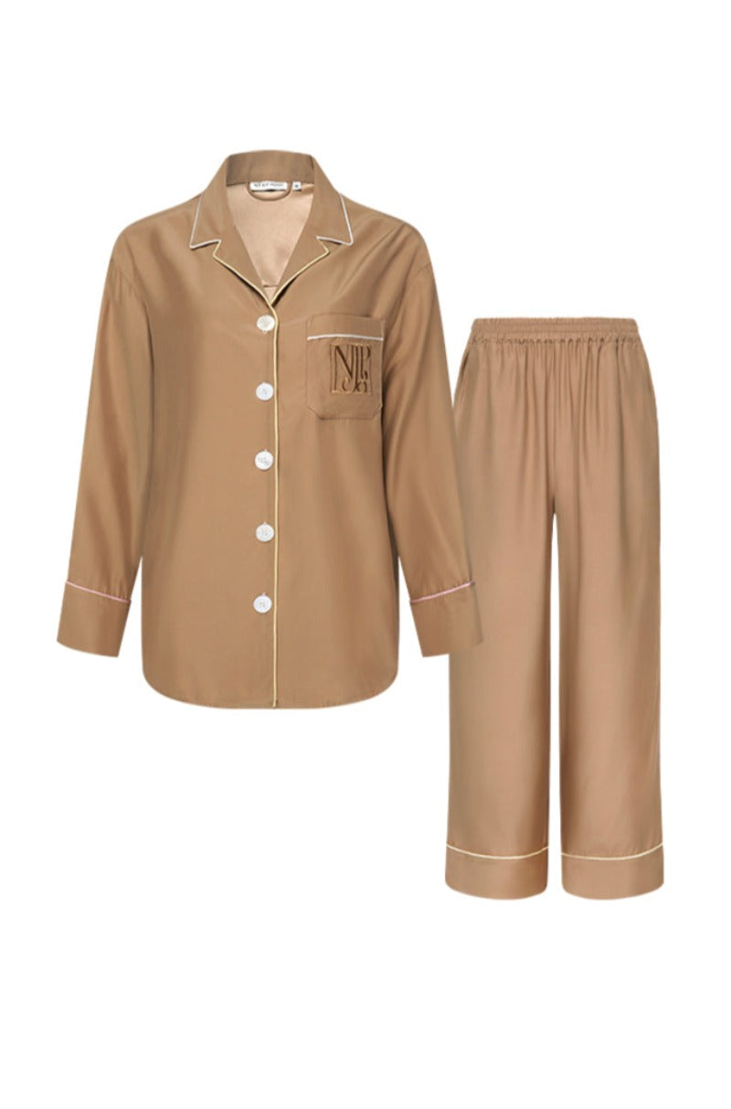 GLOSS OF WATER HYDRASILK LONG PAJAMAS SET IN BROWN - CULT MIA