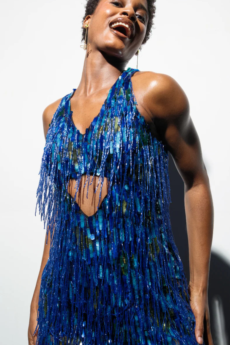 ISI FRINGE DRESS IN BLUE - CULT MIA
