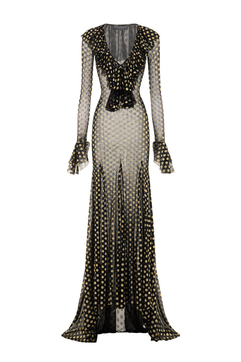 black mesh dress Amberley Formal Maxi - US 18 Hidden zipper/clasp at back Black Dot Mesh Mini Dress