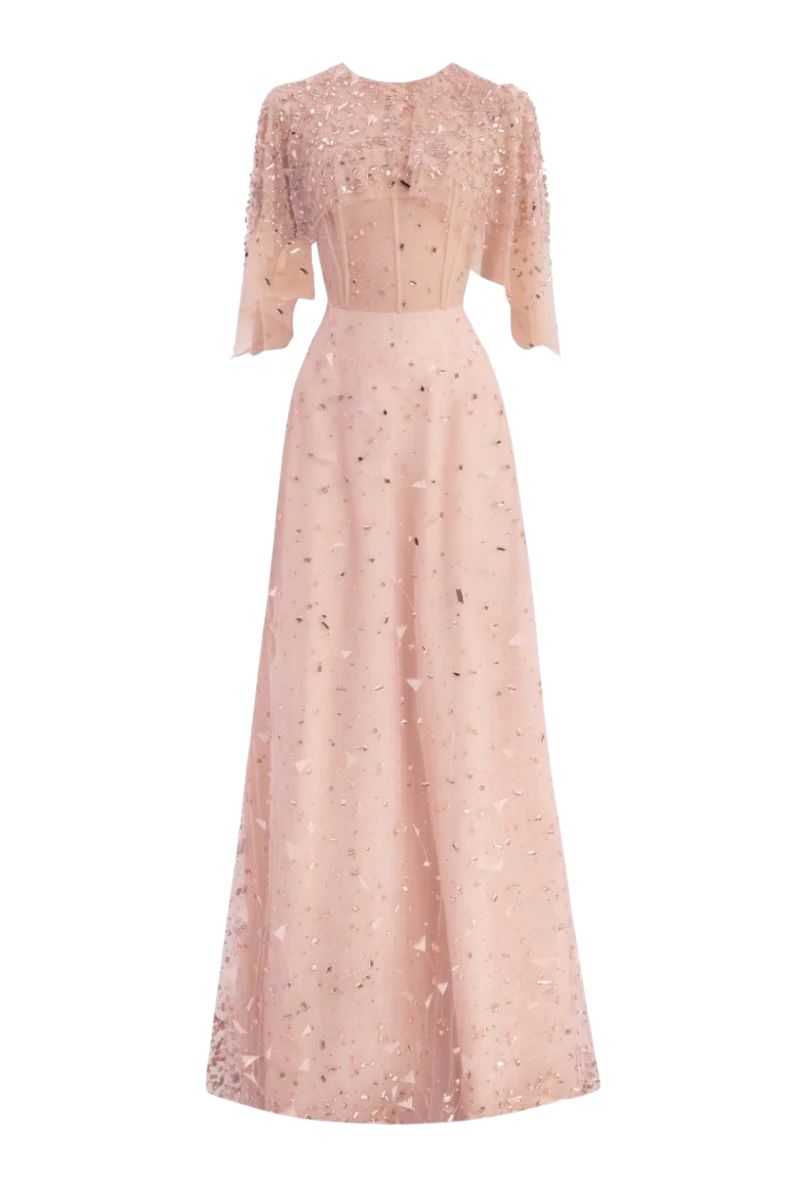 Happy Clothing Pink Crystal Embellished Mesh Maxi Dress | Cult Mia Happy Clothing Pink Crystal Embellished Mesh Maxi Dress | Cult Mia