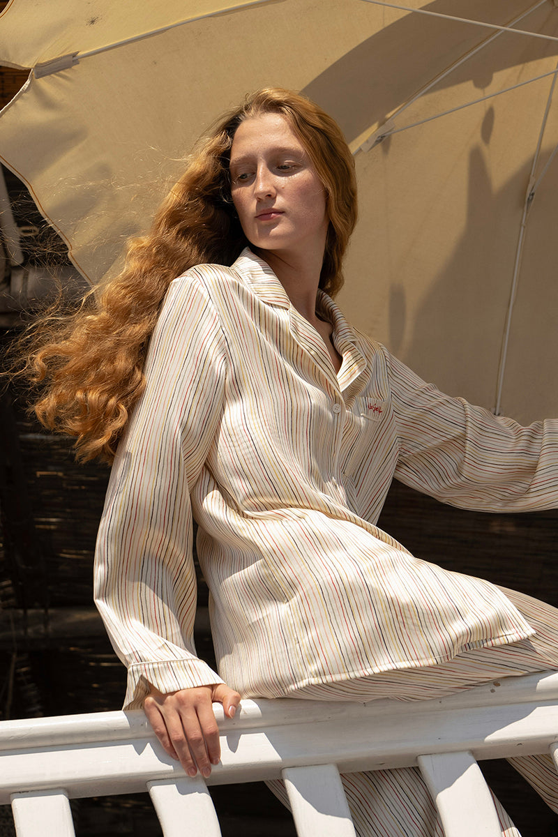LITTLE HEART LONG PAJAMA SET IN STRIPE MULTICOLOR - CULT MIA
