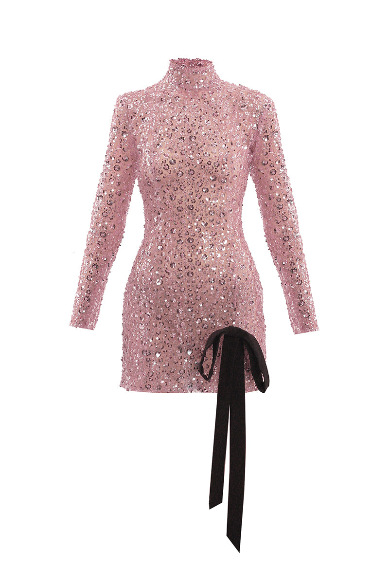 PINK FLOWER EMBROIDERED BOW MINI DRESS | CULT MIA | Compte Spain PINK FLOWER EMBROIDERED BOW MINI DRESS | CULT MIA | Compte Spain