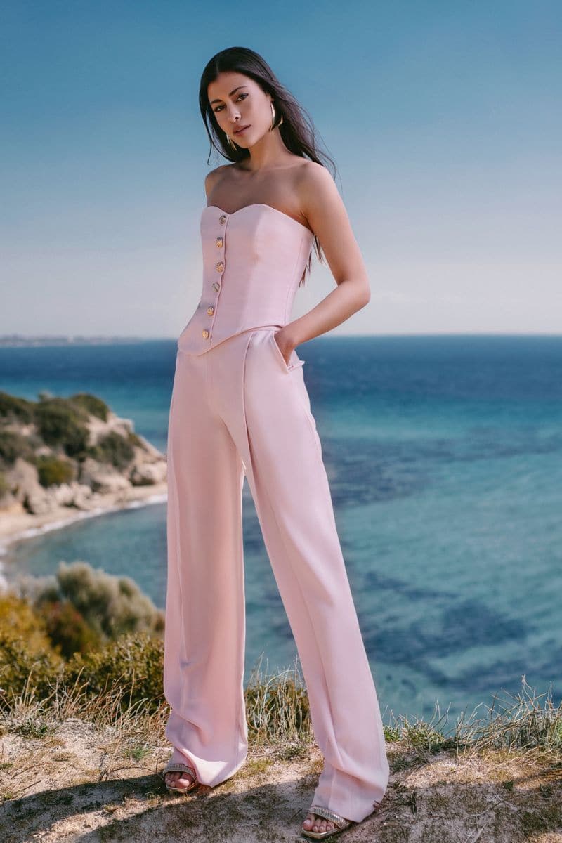 ASYMMETRIC GOLD-DETAILED CREPE CORSET - CULT MIA