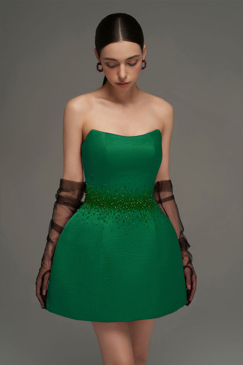 BUSTIER MINI DRESS IN DARK GREEN - CULT MIA
