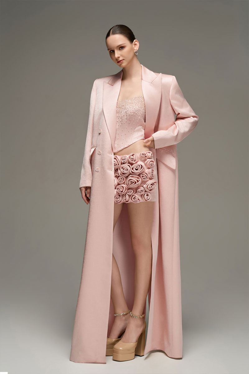 DOUBLE-BREASTED LONG COAT IN LIGHT PINK - CULT MIA