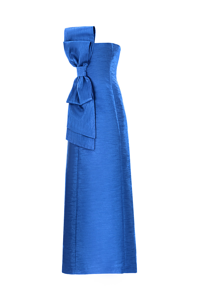 CULT MIA X MONIKA DIMOVA ROYAL BLUE SHANTUNG BOW GOWN - CULT MIA