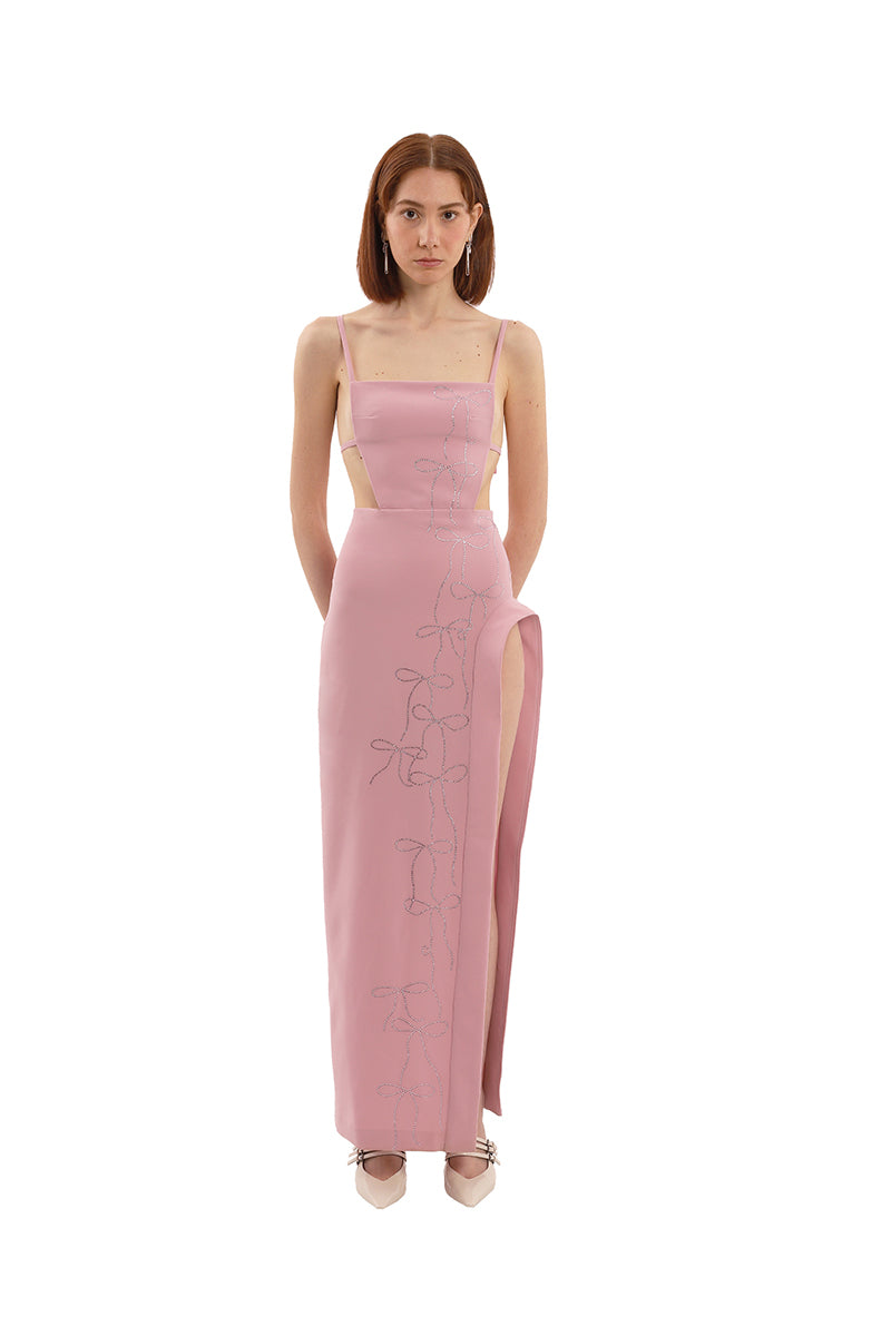 PINK BOW CRYSTALS LONG DRESS - CULT MIA