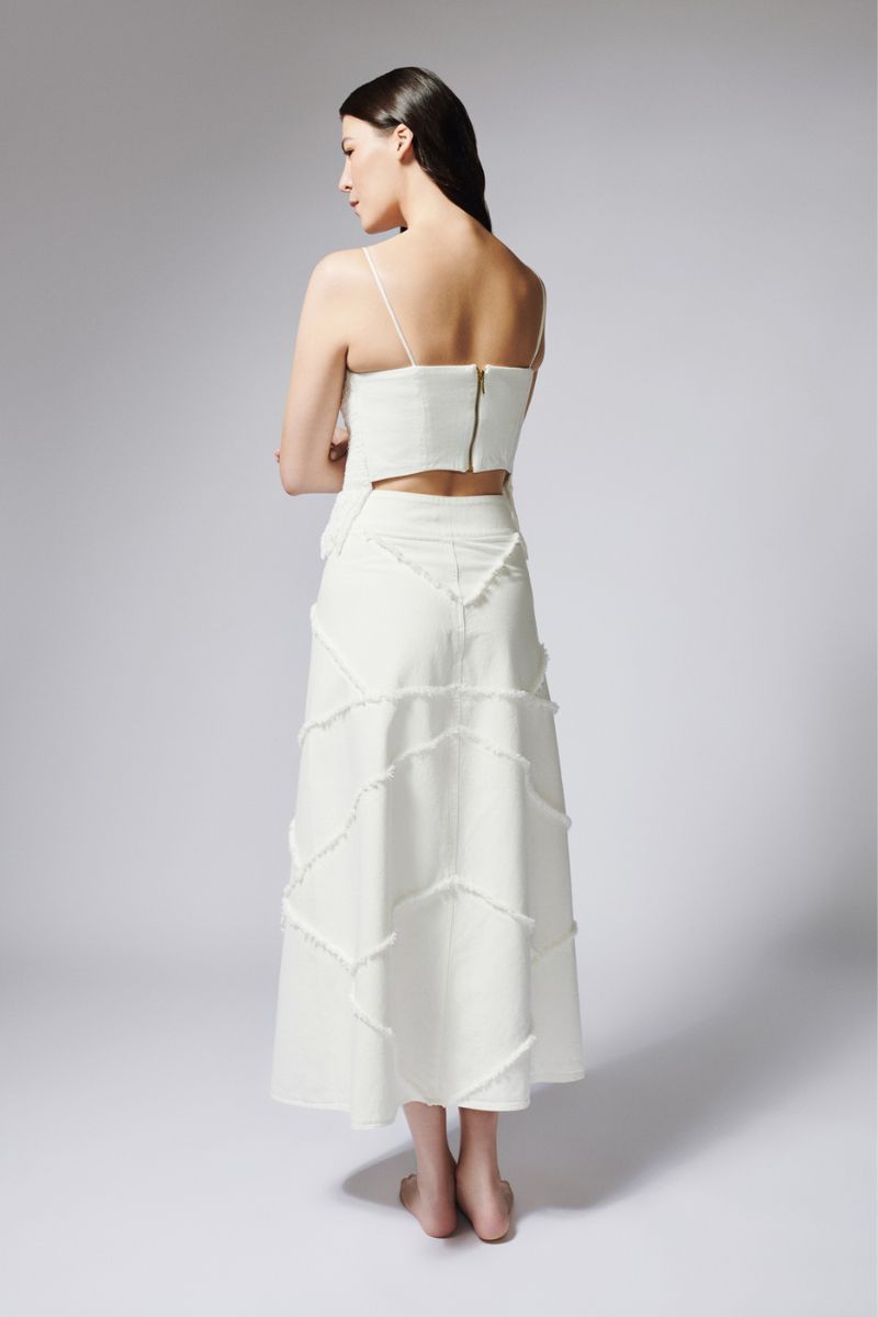 CUTS DENIM SKIRT IN IVORY - CULT MIA