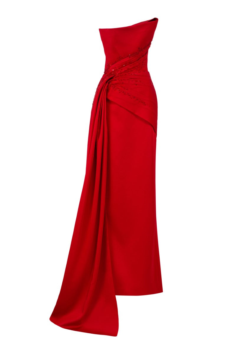 PARISA SILK TAFFETA STRAPLESS BODYCON GOWN - CULT MIA