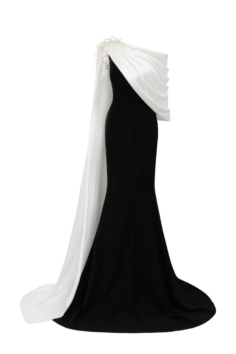 NEGIN CREPE AND SILK FISHTAIL GOWN - CULT MIA