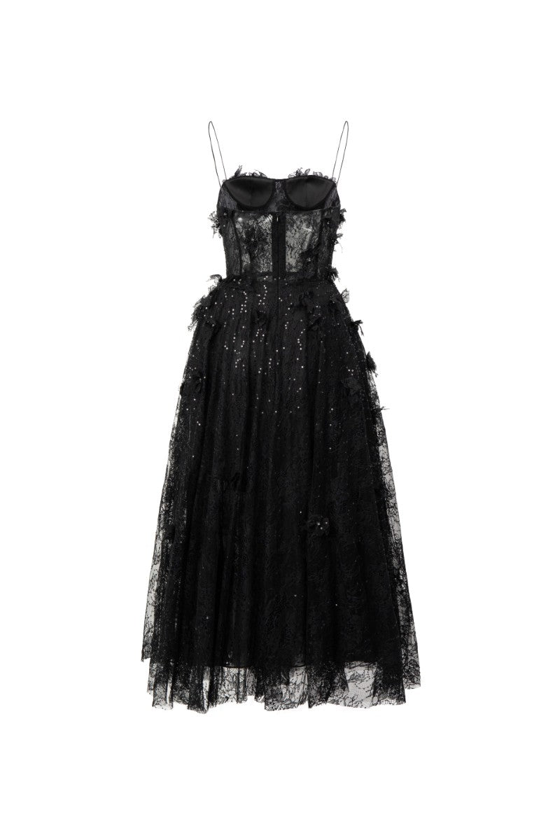 GHAZAL LACE STRAPPY DRESS IN BLACK - CULT MIA
