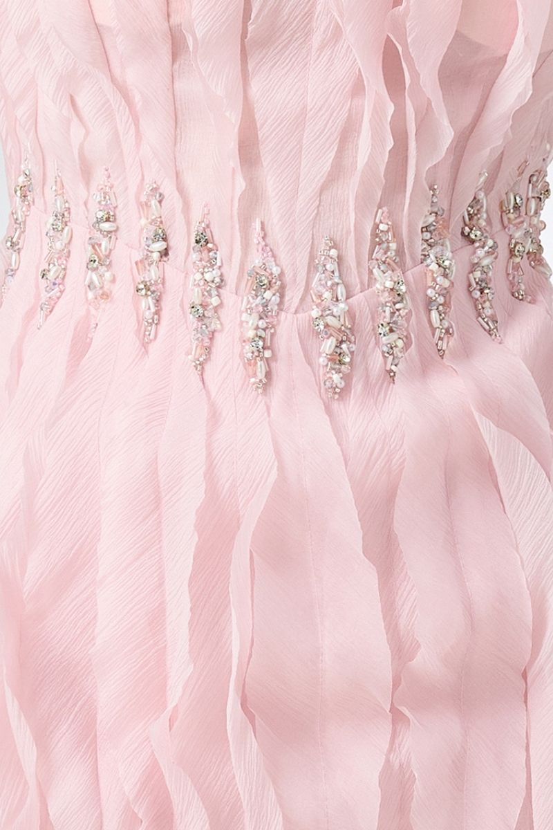 PINK ORGANZA STRAPLESS LAYERED MAXI DRESS - CULT MIA