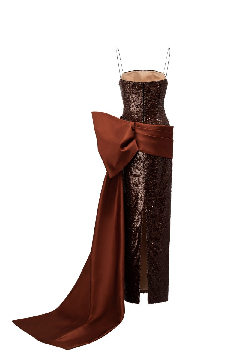 MAEZ SEQUIN DRESS IN BROWN - CULT MIA