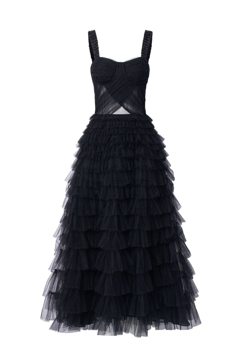 21SIX Black Laurent Tulle Layered Maxi Dress | Cult Mia 21SIX Black Laurent Tulle Layered Maxi Dress | Cult Mia