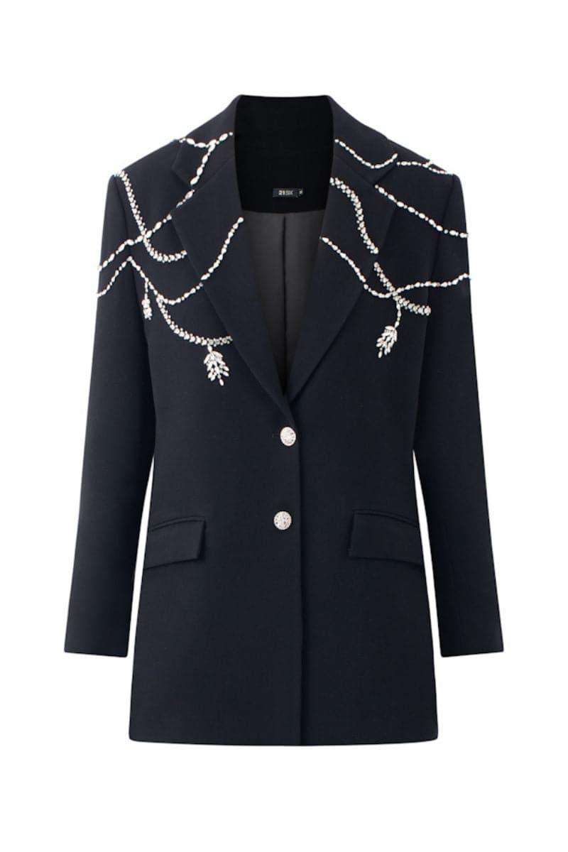 DEARIE BLACK STRAIGHT CRYSTAL BLAZER | 21Six | CULT MIA