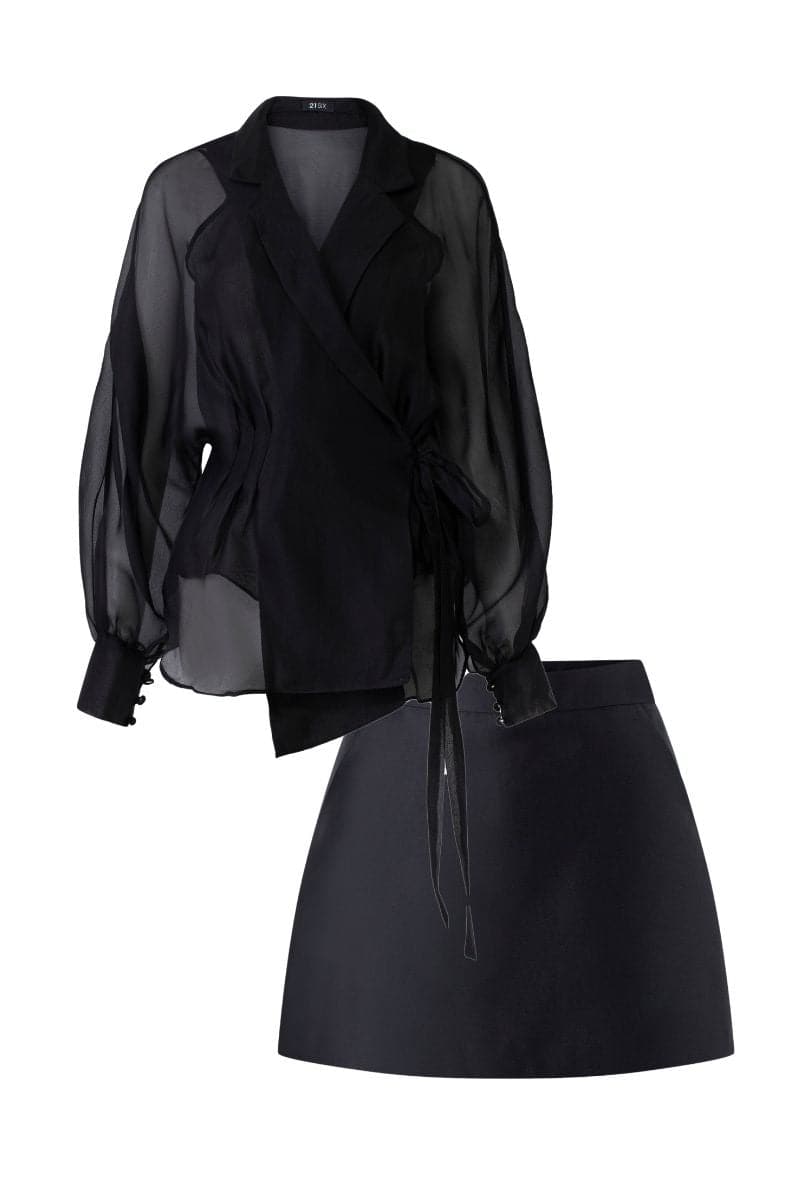 FREYJA BALLOON SLEEVE TOP AND DELLA MINI SKIRT SET | 21Six | CULT MIA