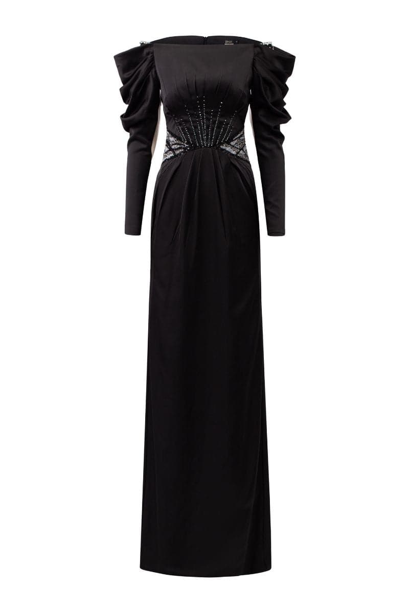 JULIANNA BLACK SILK SATIN DRAPED SLEEVES DRESS | 21Six | CULT MIA