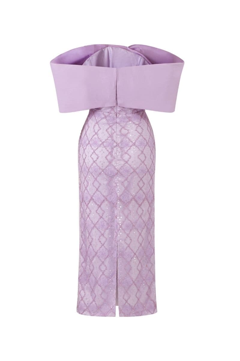 PURPLE GEORGY LACE BODYCON MIDI DRESS | 21Six | CULT MIA