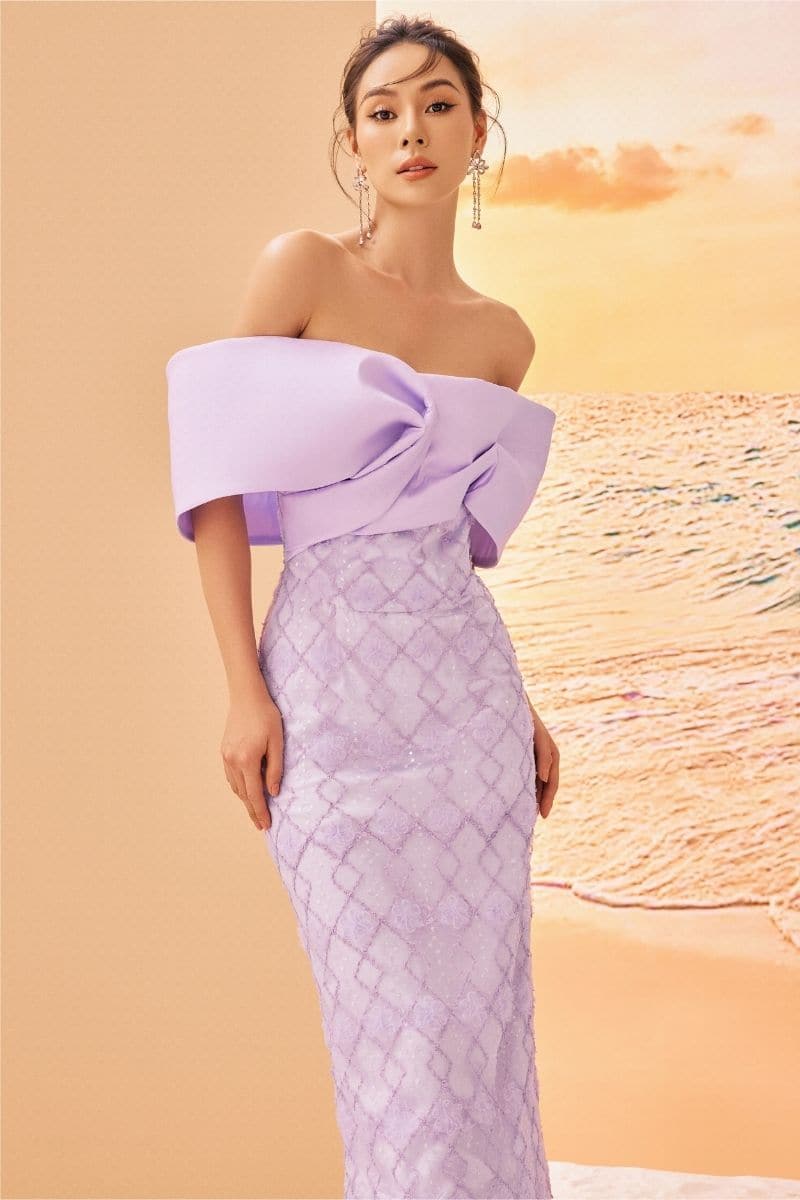 PURPLE GEORGY LACE BODYCON MIDI DRESS | 21Six | CULT MIA