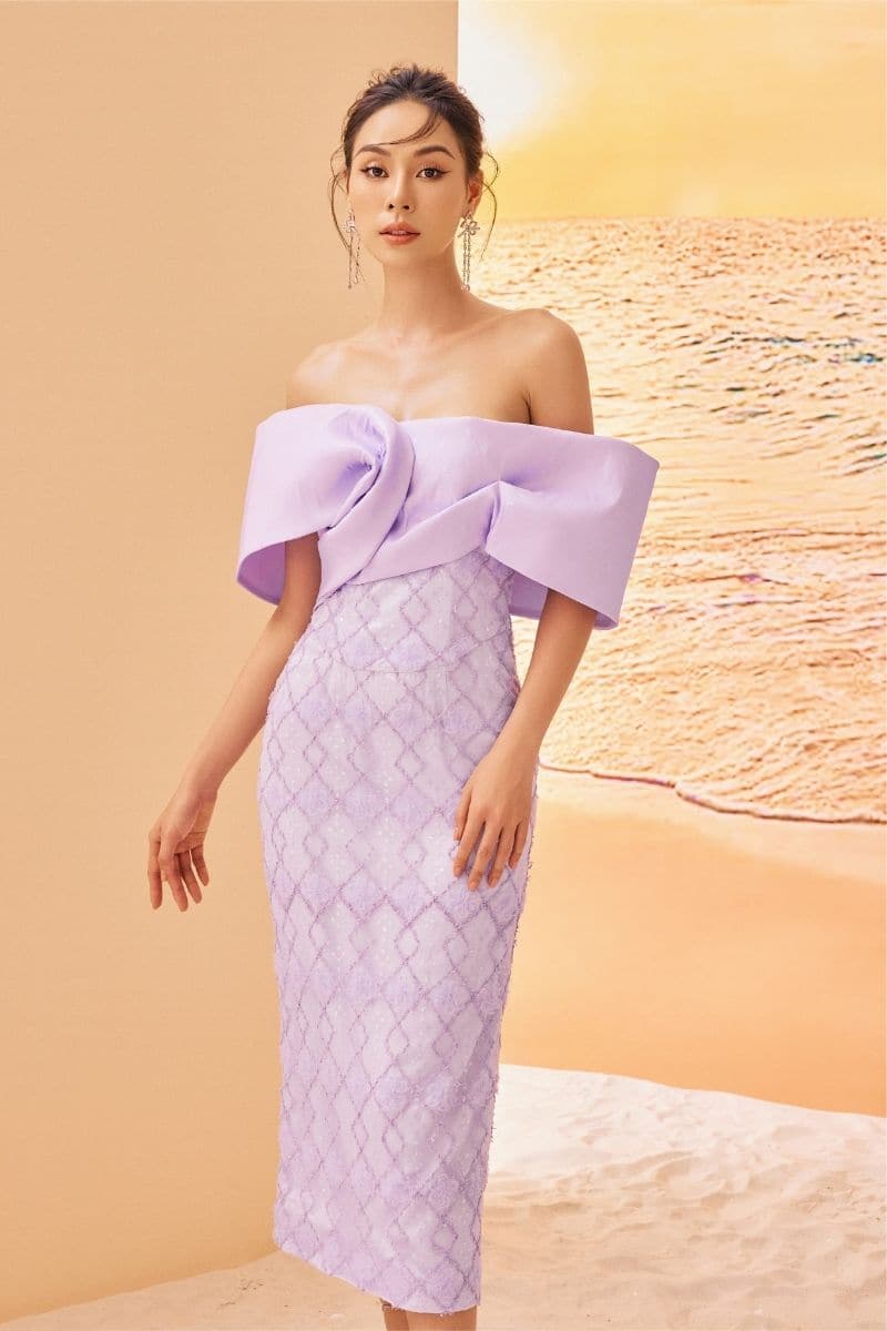 PURPLE GEORGY LACE BODYCON MIDI DRESS | 21Six | CULT MIA