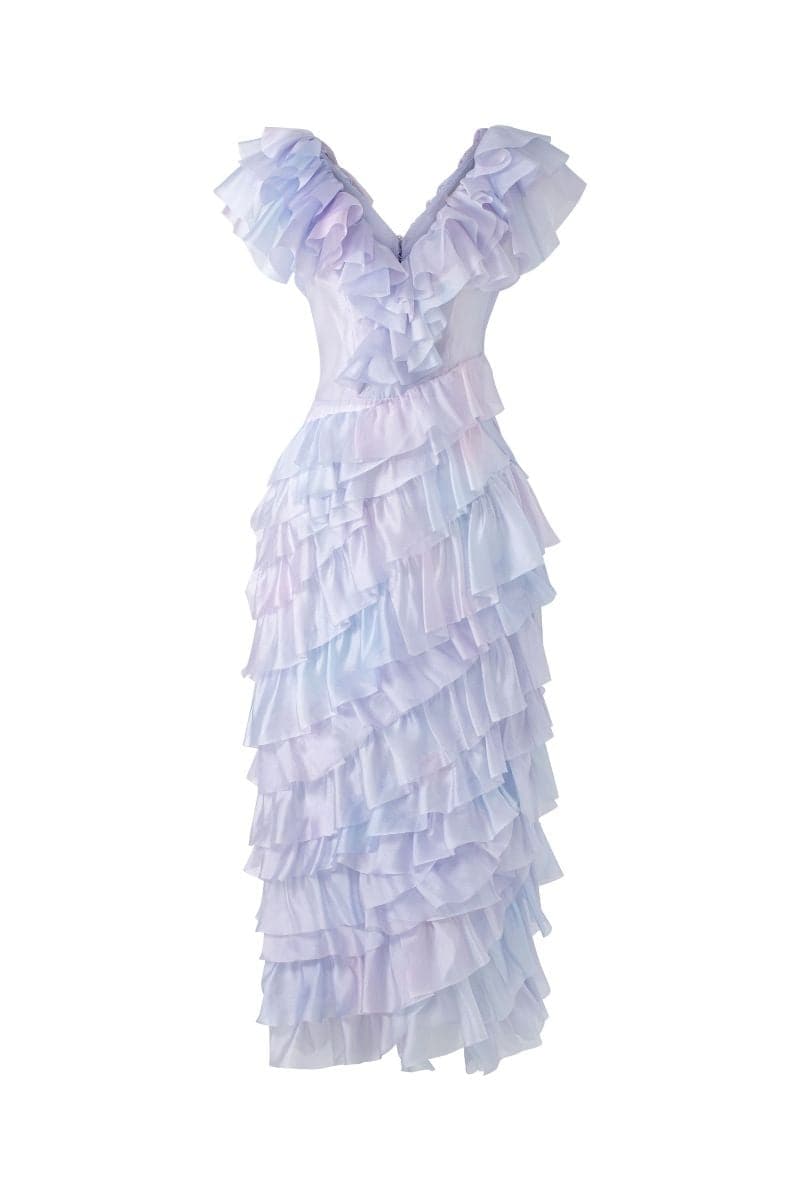 RAINBOW EILEEN SHINY SILK LAYERED MAXI DRESS | 21Six | CULT MIA