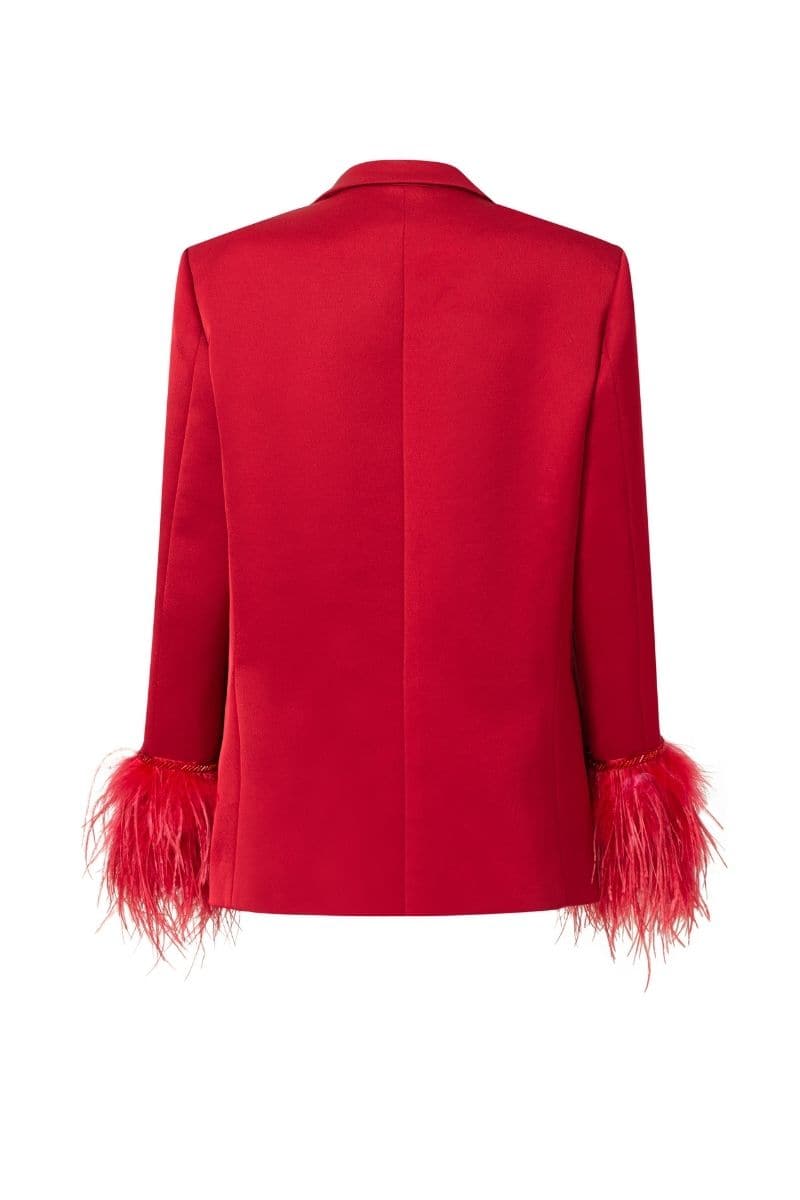 RED KELLY TAFFETA FEATHER SUIT JACKET | 21Six | CULT MIA