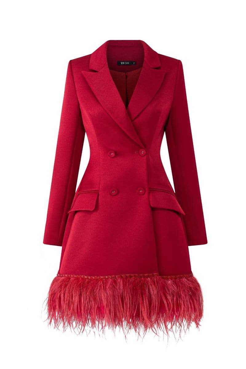 RED ROSA TAFFETA FEATHER BLAZER DRESS | CULT MIA | 21Six RED ROSA TAFFETA FEATHER BLAZER DRESS | CULT MIA | 21Six