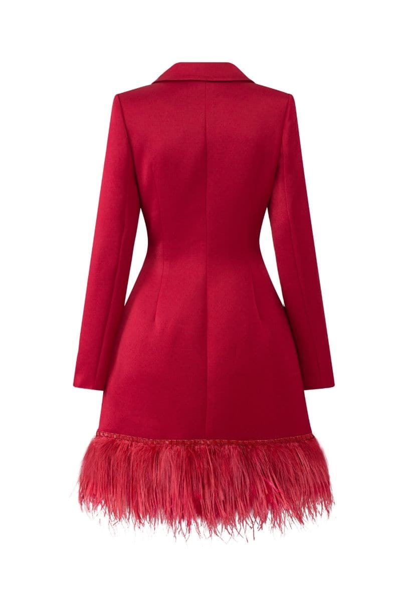 RED ROSA TAFFETA FEATHER BLAZER DRESS | 21Six | CULT MIA