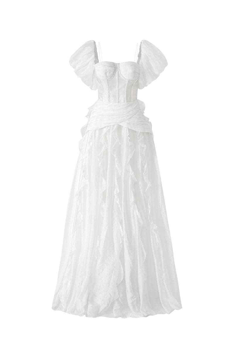 WHITE GARCIA SILK RUFFLES DRESS | CULT MIA | 21Six WHITE GARCIA SILK RUFFLES DRESS | CULT MIA | 21Six
