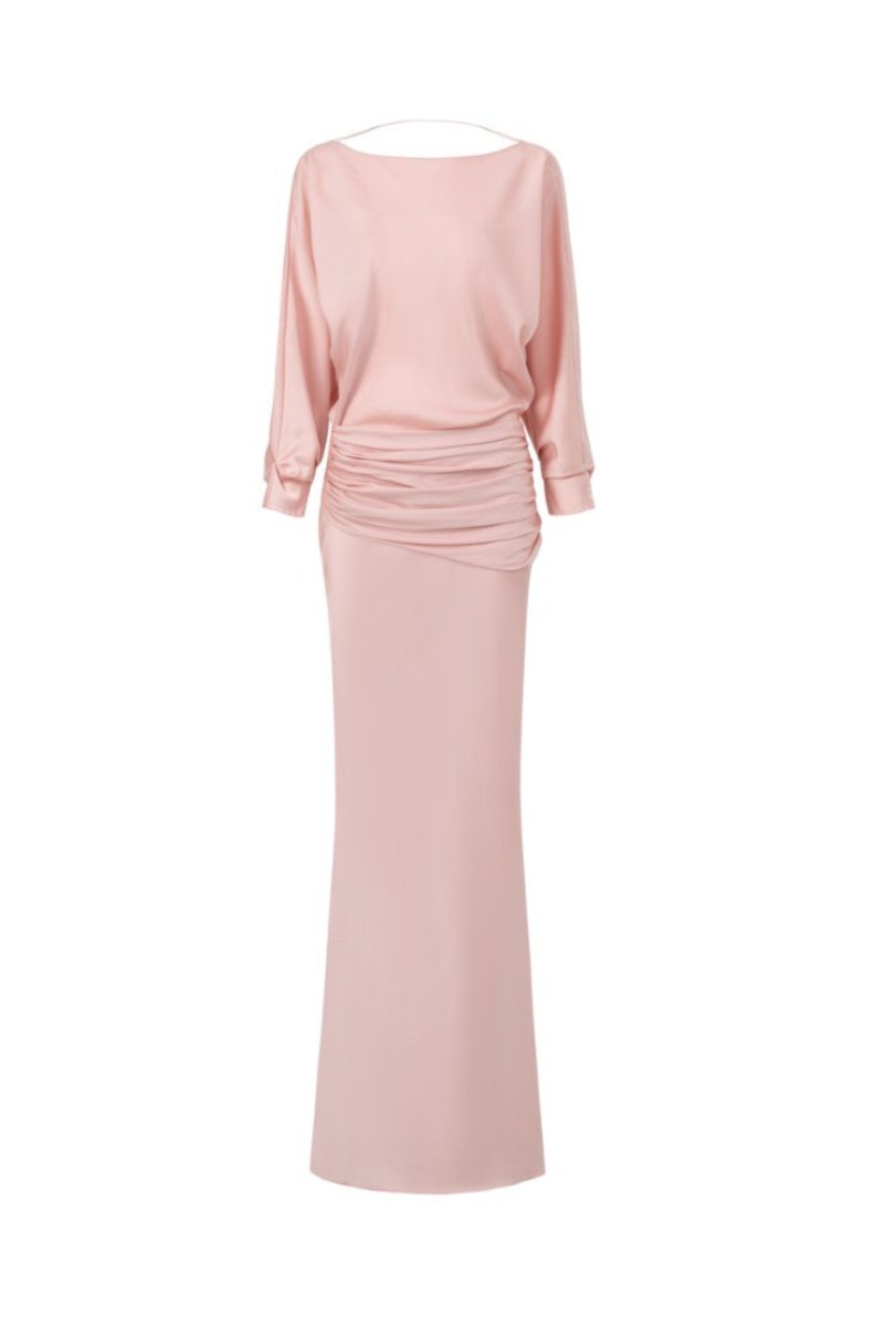 HARPER SILK OPEN BACK FISHTAIL GOWN - CULT MIA