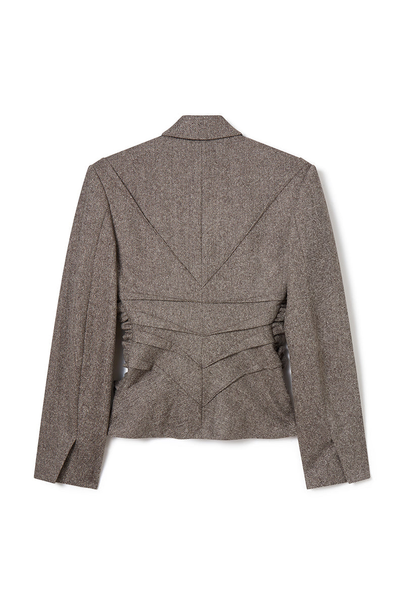 ZAMALIA FINE HERRINGBONE DARTED JACKET IN DARK CHOCOLATE - CULT MIA