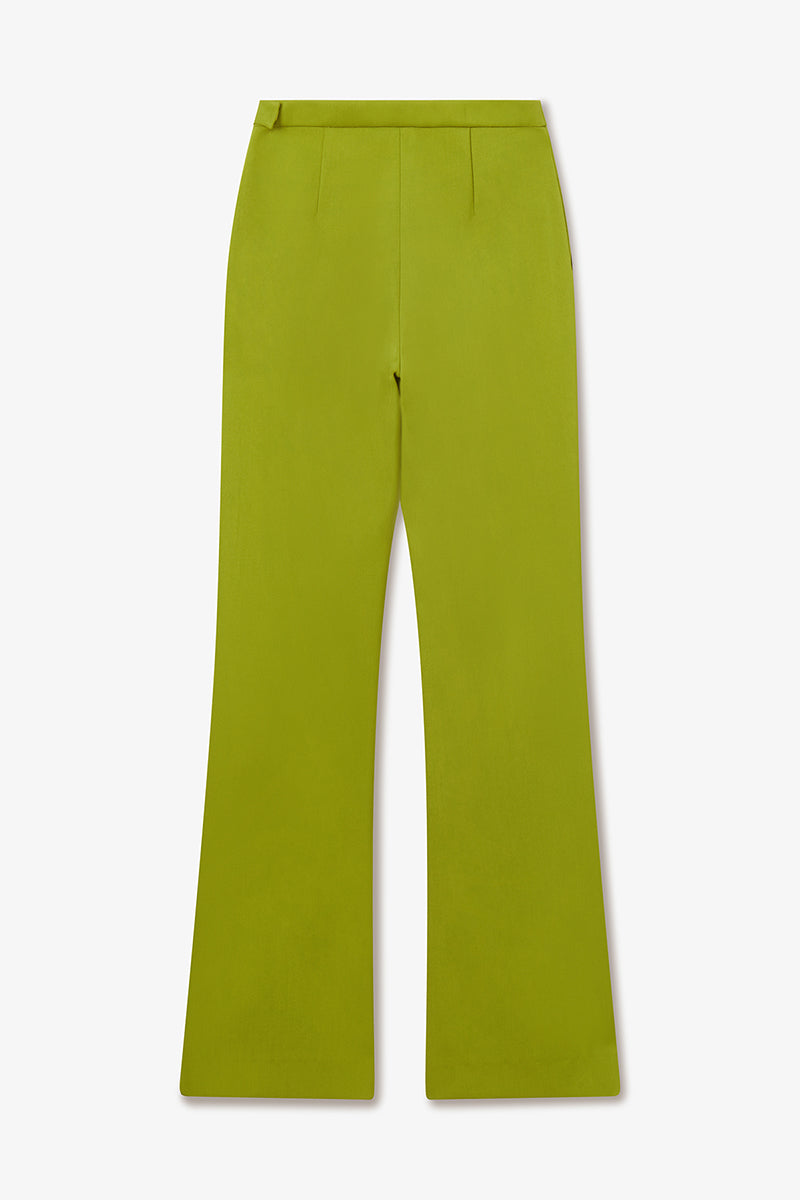 LIZA BONDED TWILL FLAT FACE TROUSER IN PALM GREEN - CULT MIA