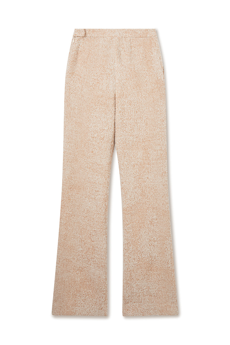 LIZA TEXTURED TWEED FLAT FACE TROUSER IN IVORY/CARAMEL - CULT MIA